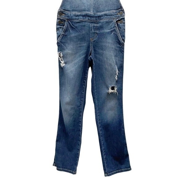 Vintage Guess Jeans Distressed Denim Overalls Medium Wash Straight Leg Size 26 2 - Picture 8 of 16